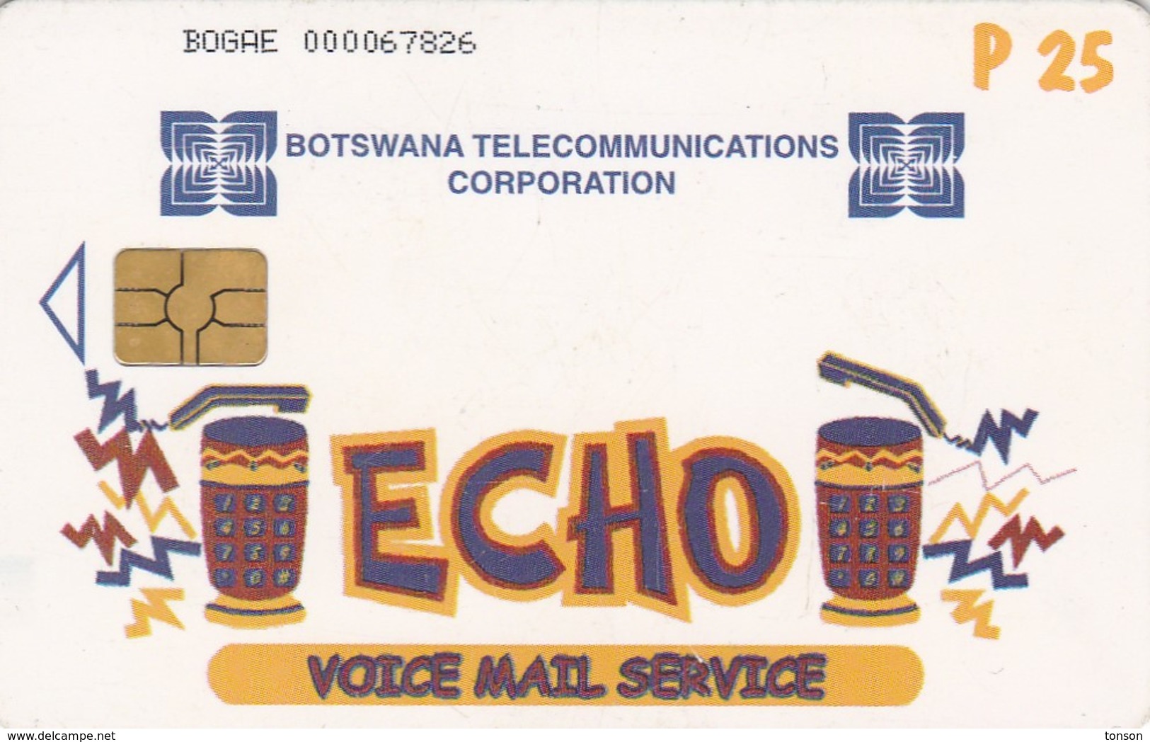 Botswana, BW-BTC-0021A, Echo, Voice Mail Service, 2 Scans.   CN : BOGAE+9 Digits.   GEM5 (Black) - Botsuana