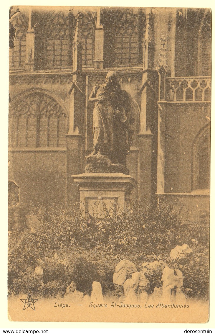 A1960	[Postkaart] Liége, - Square St-Jacques, Les Abandonnés (J. Bellens) [place Rouveroy Standbeeld Statue Luik Des] - Liege