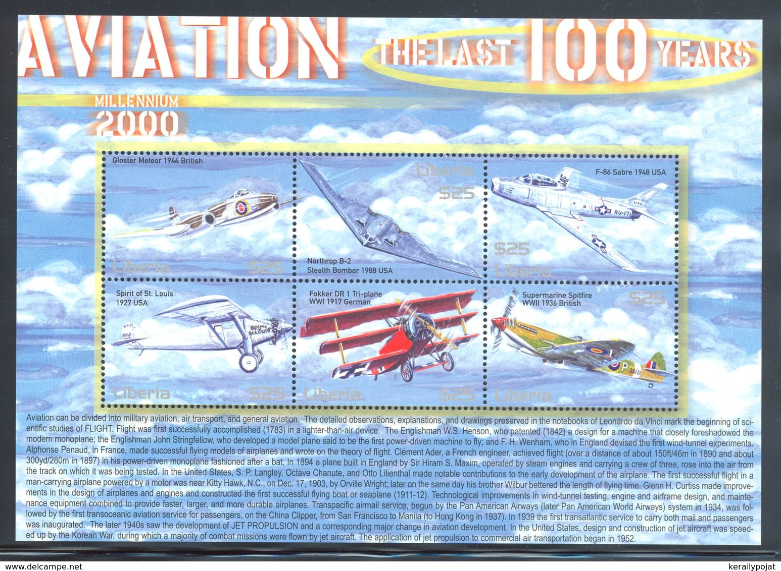 Liberia - 2001 History Of Aviation Kleinbogen (2) MNH__(THB-2079) - Liberia