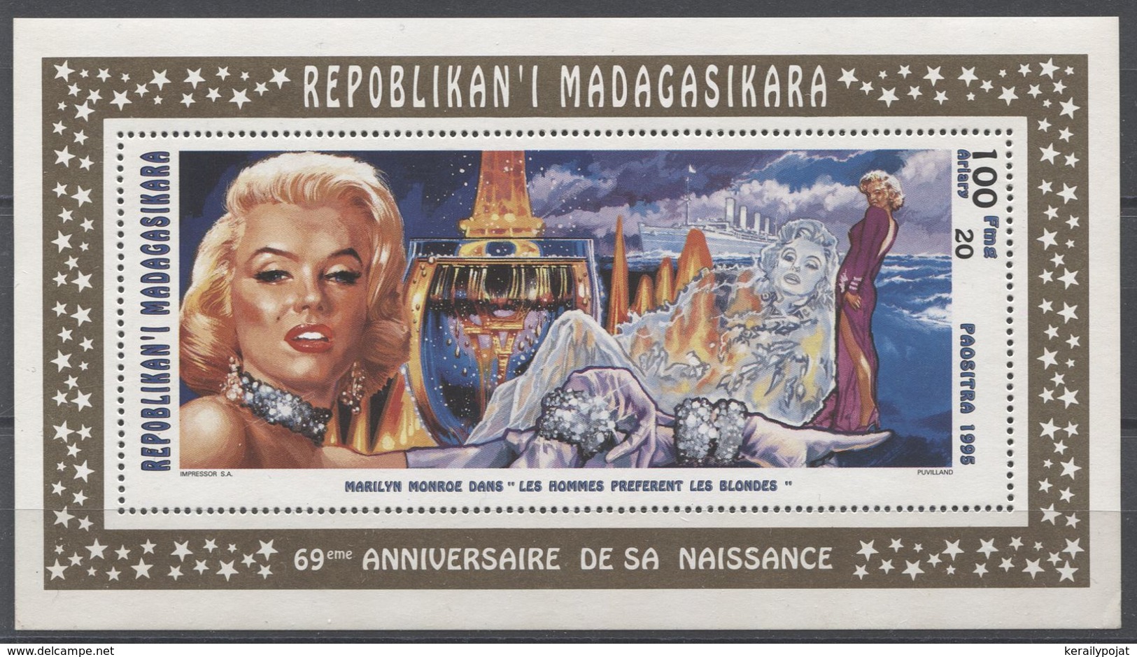 Madagascar - 1995 Marilyn Monroe Block (1) MNH__(TH-13089) - Madagascar (1960-...)