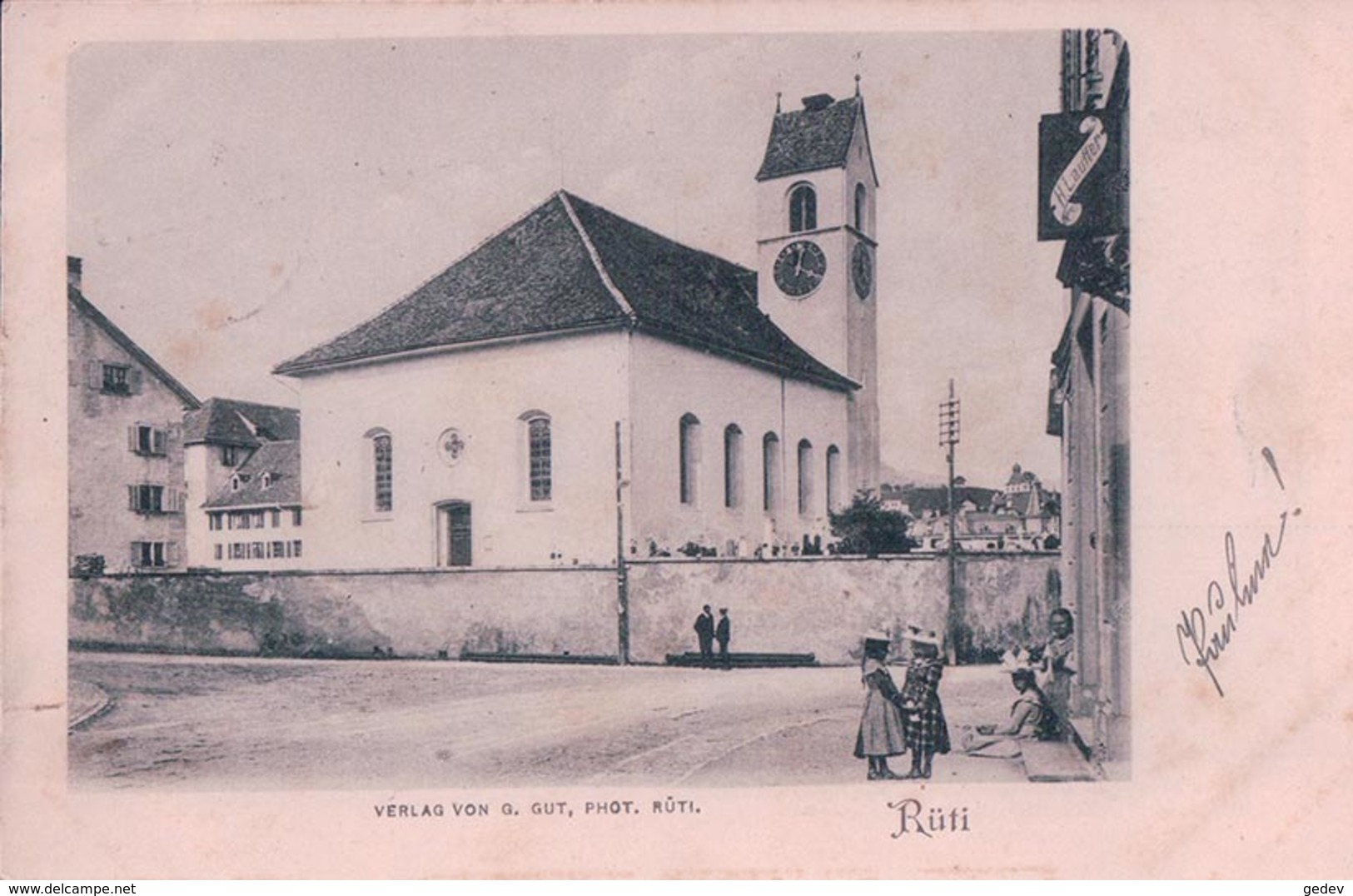 Rüti ZH, Eglise Et Enfants + Cachet Linéaire RÜTI ZÜR. (15.10.1903) - Rüti
