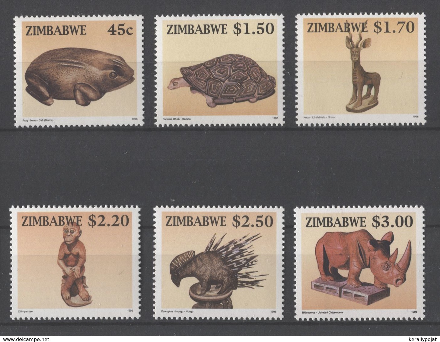 Zimbabwe - 1996 Carved Animal Figures MNH__(TH-18652) - Zimbabwe (1980-...)