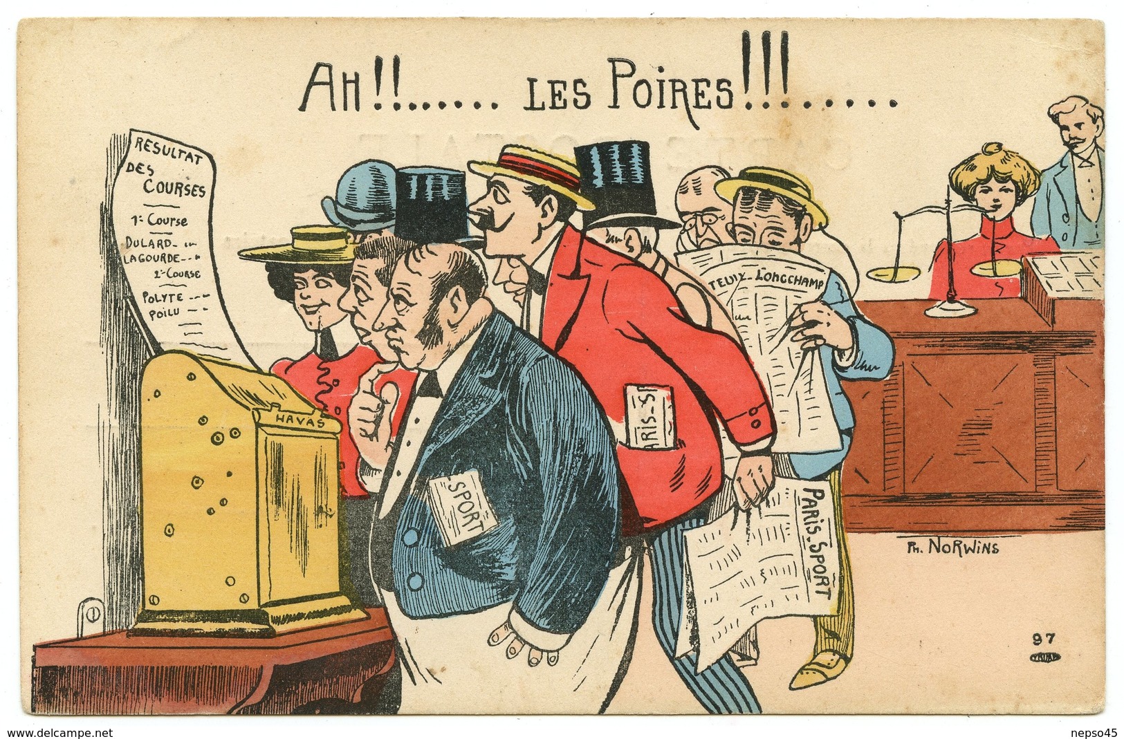 Illustrateur Norwins. Satire Sociale. Pari Sur Les Courses De Chevaux Turfistes.parieurs. Ah !! Les Poires !!! - Norwins