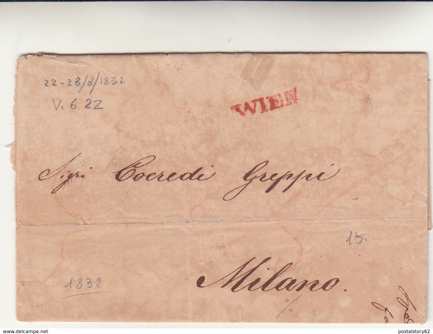 Vienna Per Milano, Lettera Con Contenuto 1832 - ...-1850 Préphilatélie