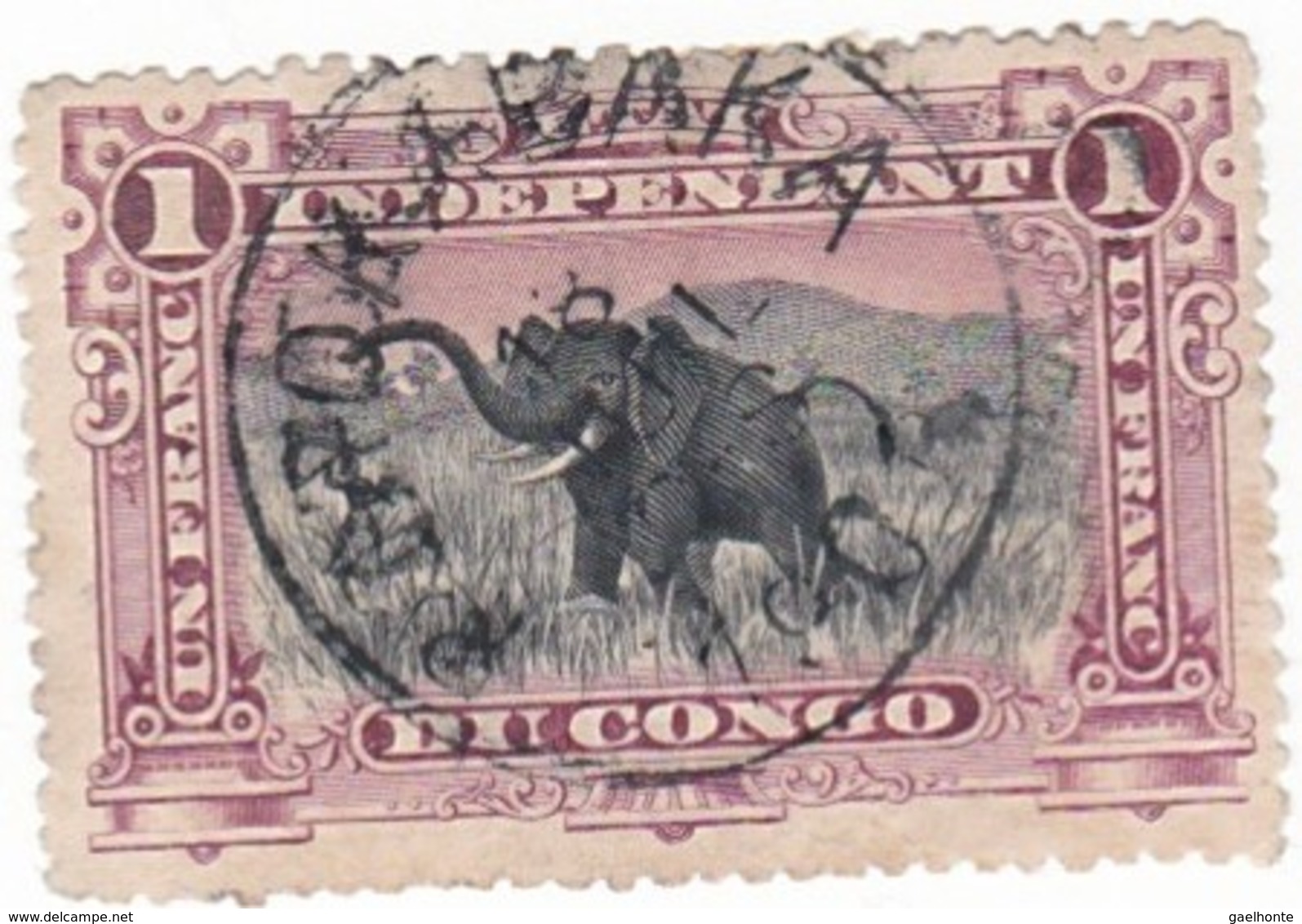TIMBRE 0083 - Congo Etat Libre - Y&T CD-FS 26 De 1901 - 1 Franc - African Elephant (Loxodonta Africana) - Usati