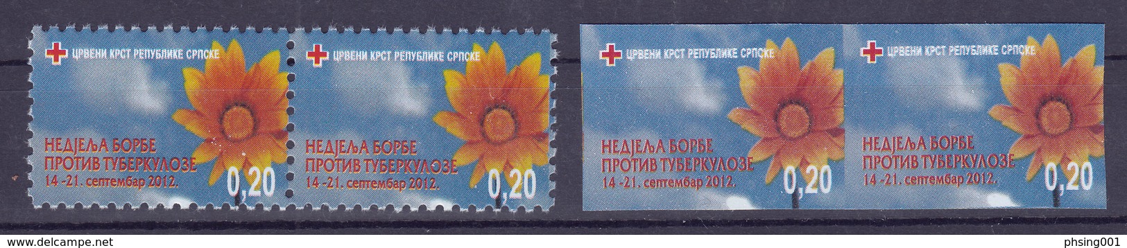 Bosnia Serbia 2012 TBC Red Cross Croix Rouge Rotes Kreuz Flower Tax Charity Perforated+imperforated Stamps In Pair MNH - Bosnien-Herzegowina