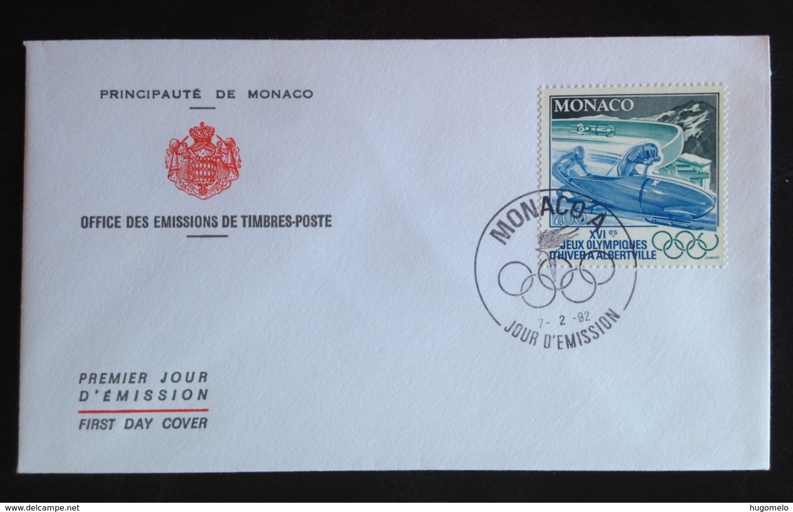 Monaco, Uncirculated FDC, « XVI JEUX OLYMPIQUES D'HIVER A ALBERTVILLE », 1992 - Cartas & Documentos