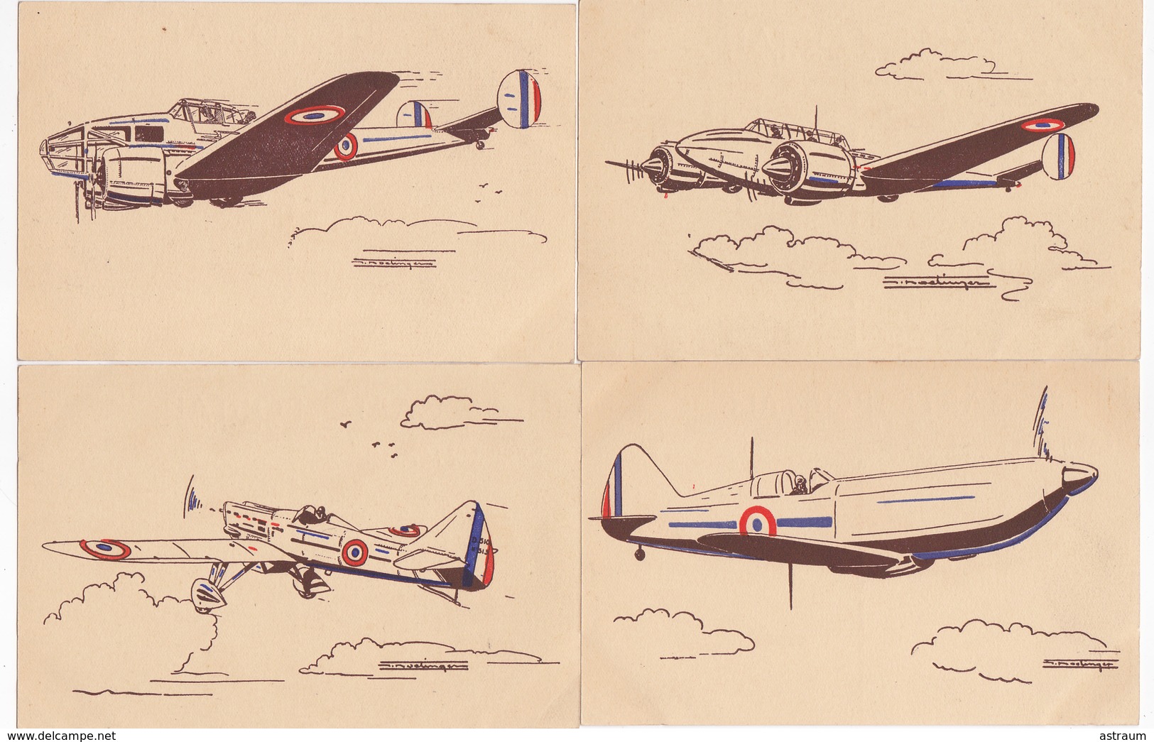 Serie Complete 36 Cpa-aviation De Guerre ( 39 - 45 )- Illustrateur A Identifier-correspondance Entiere -aulnat  (63) - Autres & Non Classés
