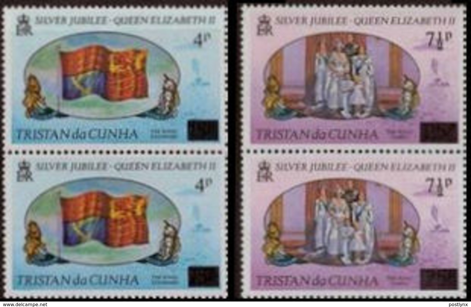 TRISTAN DA CUNHA 1978 Silver Jubilee The Royal Standard Flag Volcano Ship OVPT.PAIRS:2 Lion Unicorn - Volcanos