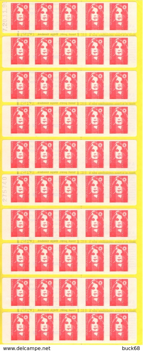 FRANCE Carnet 2874-C 8b ** MNH Roulette Non Pliée De 5 Carnets X 10 Marianne De Briat : Enveloppe Pré-timbrée (CV 250 €) - Other & Unclassified