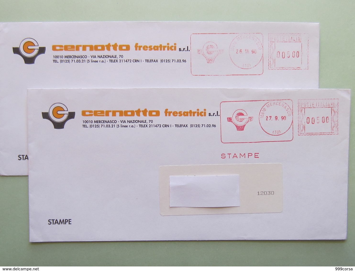 Italia, Cernotto Fresatrici (tem. Industria), 2 Buste, Affrancatura  Meccanica, Ema, Meter (Re)9 - Franking Machines (EMA)