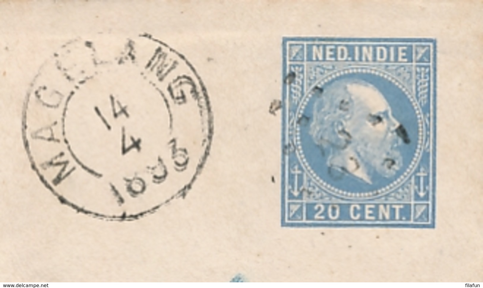 Nederlands Indië - 1893 - 20 Cent Willem III, Envelop G12 + 2x 2,5c R-cover Van KR & Punt MAGELANG - Via Genua Naar NL - Nederlands-Indië