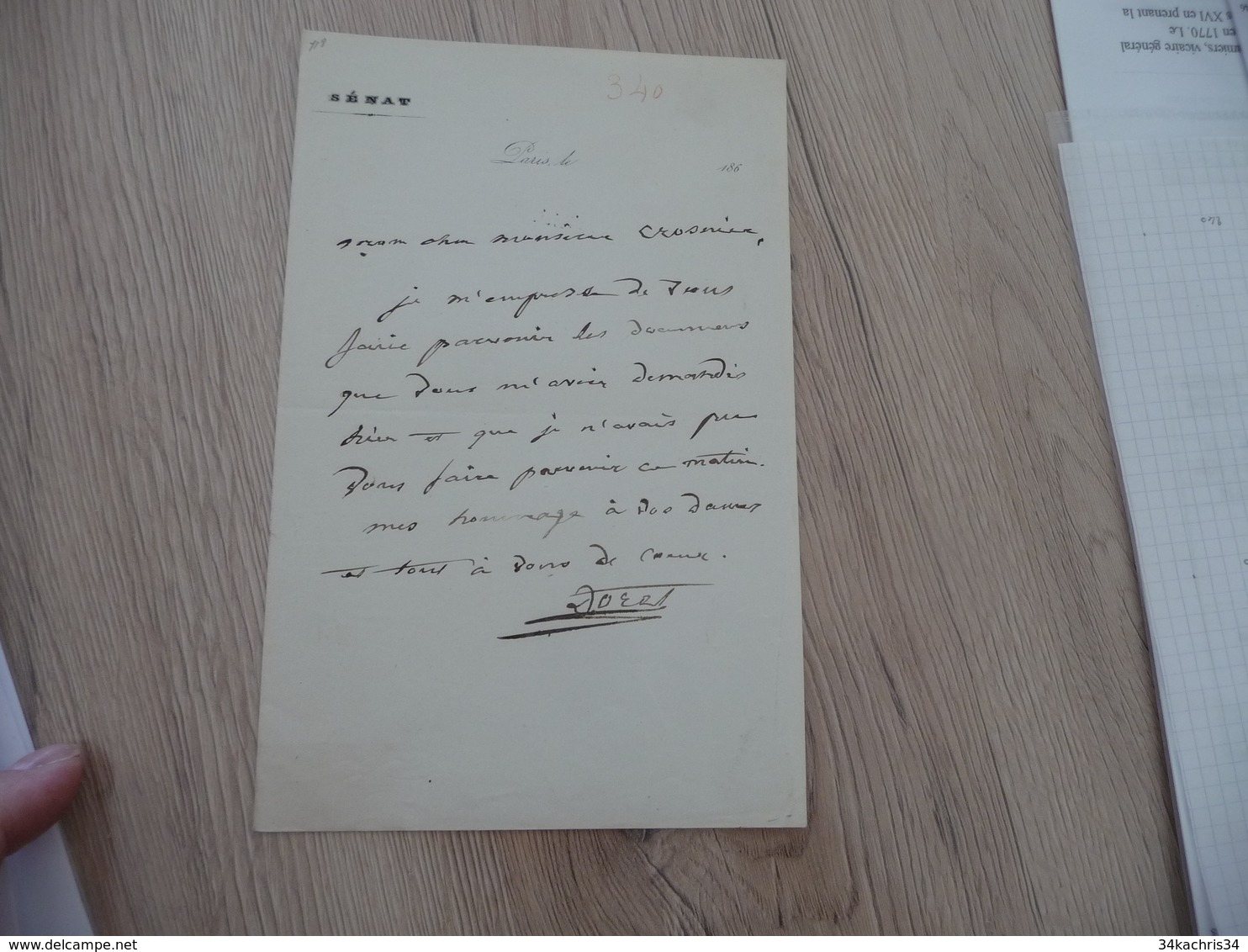 Sénat 186? Doret Ancien Gouverneur De L'île Bourbon Réunion LAS Autographe Signée Affaires - Other & Unclassified