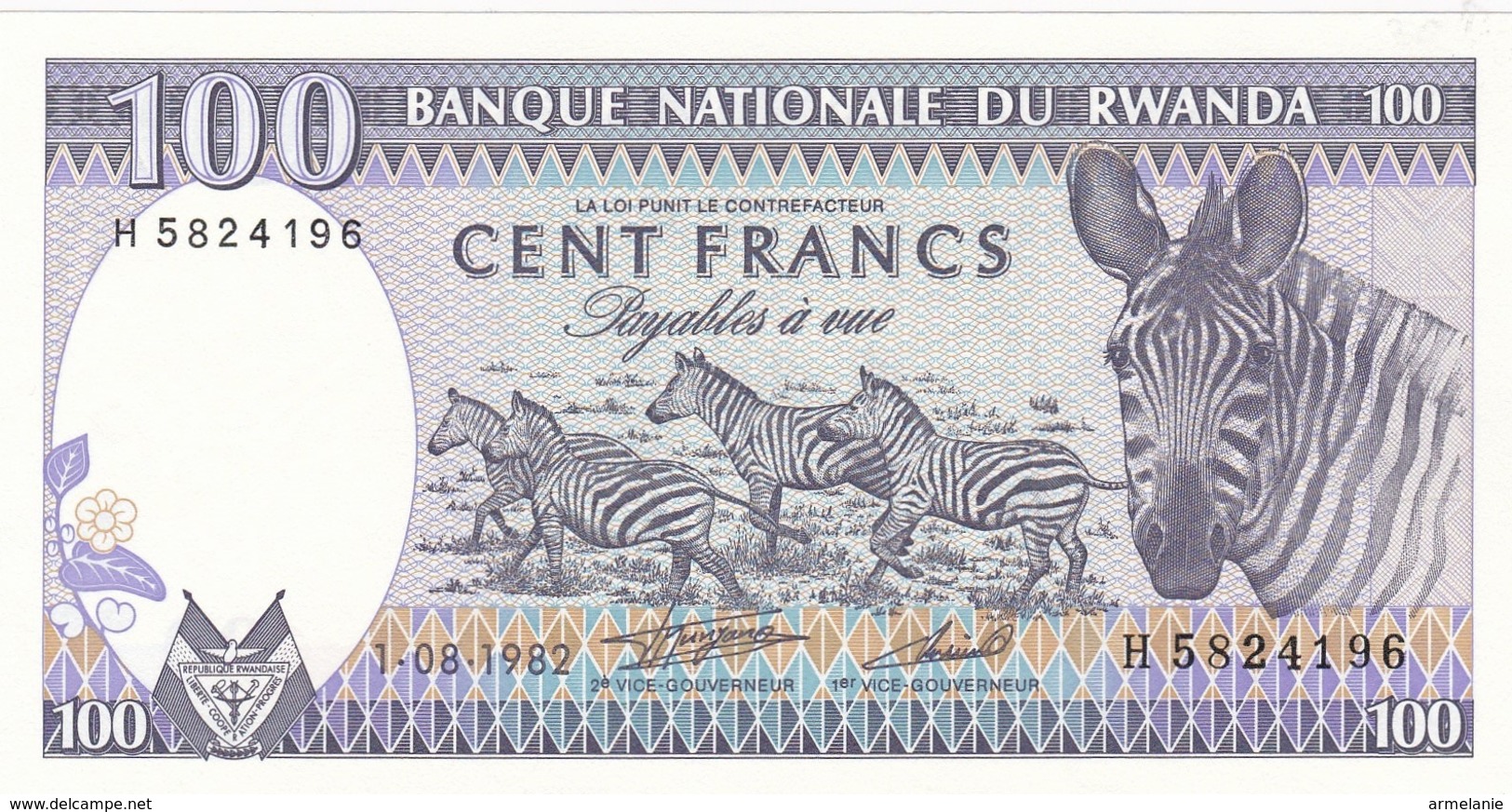 BILLET 100 FRANCS BANQUE NATIONALE DU RWANDA - Rwanda