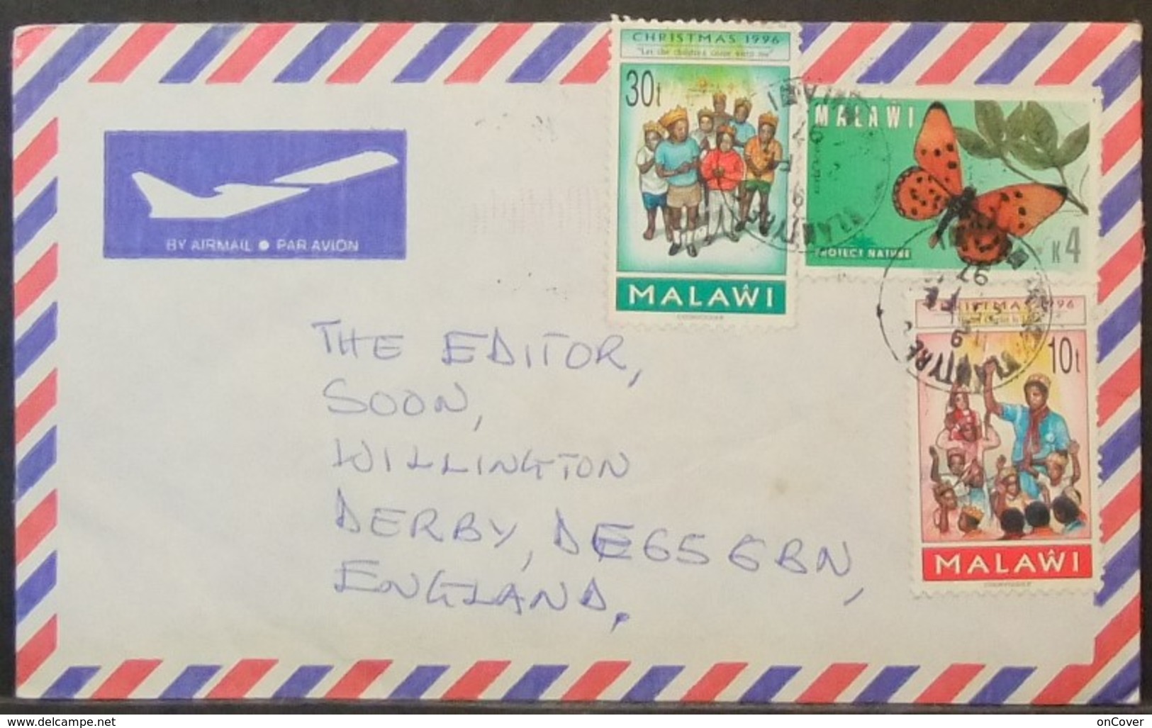 Malawi - Cover To England 1997 Christmas Child Butterfly - Malawi (1964-...)