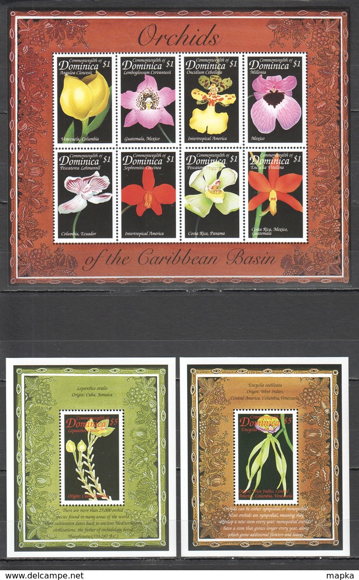 E1757 DOMINICA FLORA NATURE FLOWERS ORCHIDS OF THE CARIBBEAN BASIN 1KB+2BL MNH - Orchids