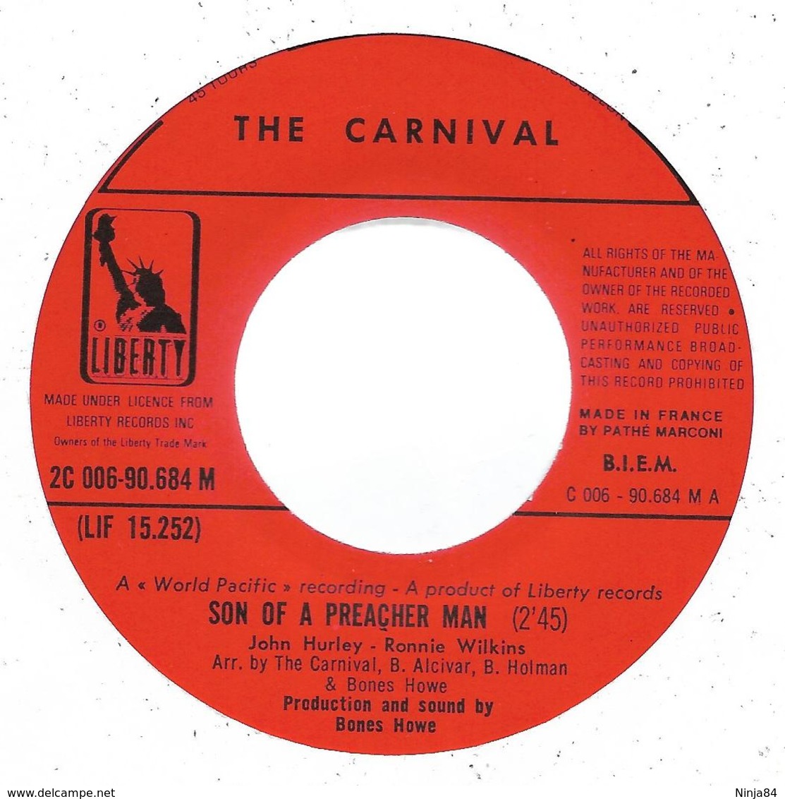 SP 45 RPM (7") The Carnival ‎  " Son Of A Preacher Man  " - Soul - R&B