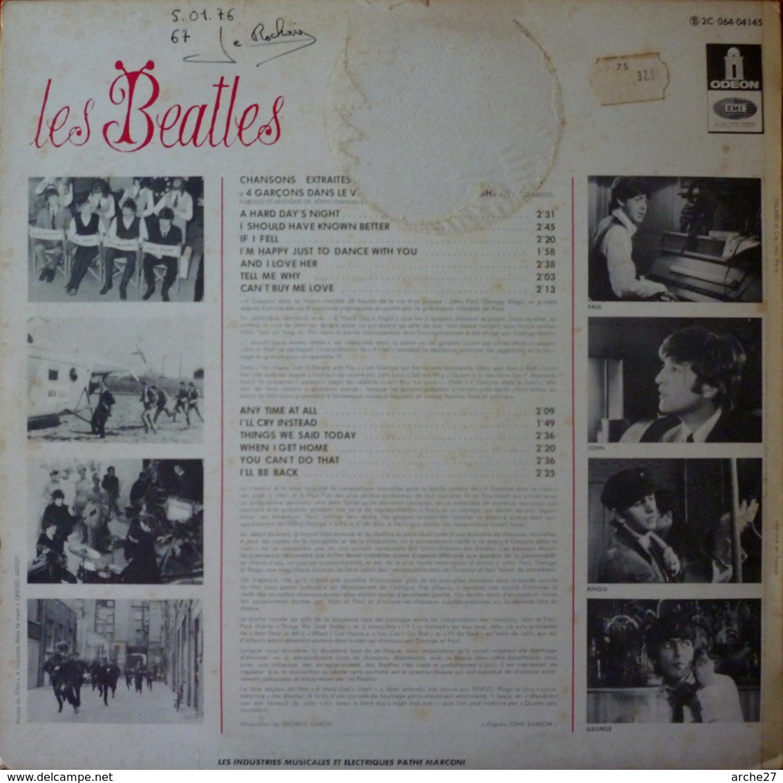 Les BEATLES - LP - 33T - Disque Vinyle - 4 Garçons Dans Le Vent - 2C 064 04145 - Sonstige - Englische Musik