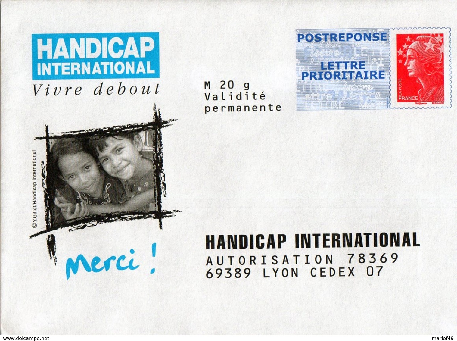 ENTIERS POSTAUX POSTREPONSE HANDICAP INTERNATIONAL 11P298 - Listos Para Enviar: Respuesta /Beaujard
