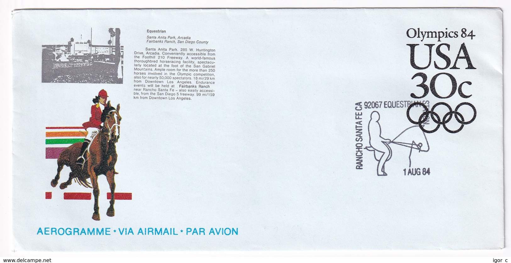 USA 1984 Postal Stationery Cover Aerogramme: Olympic Games Los Angeles; Equestrian; Hockey Tennis Bobsleigh Judo Rowing - Sommer 1984: Los Angeles