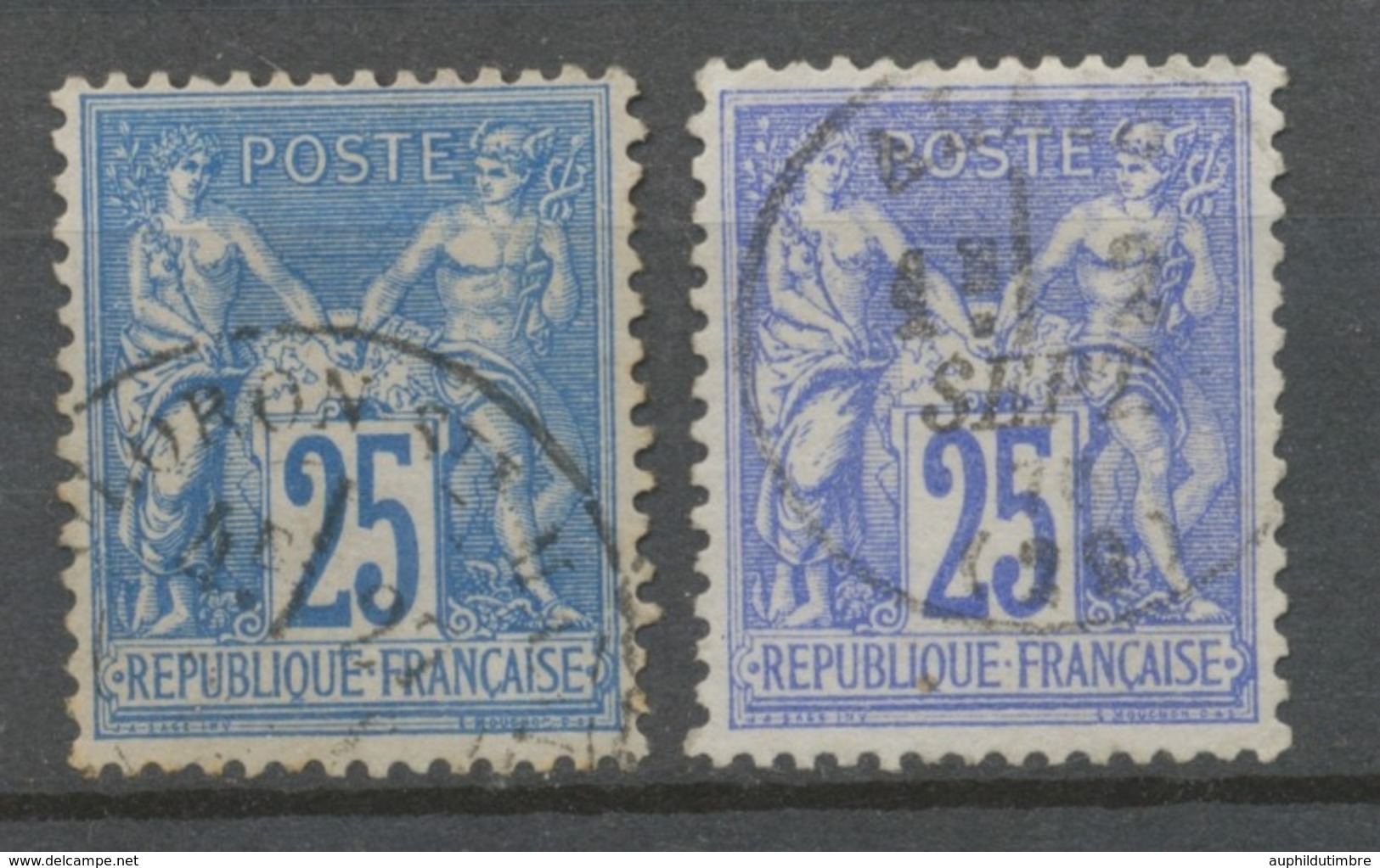 Classique Sage N°78 25c Outremer Et N°79 25c Bleu Type II N/U Oblitéré TB. X248 - 1876-1878 Sage (Typ I)