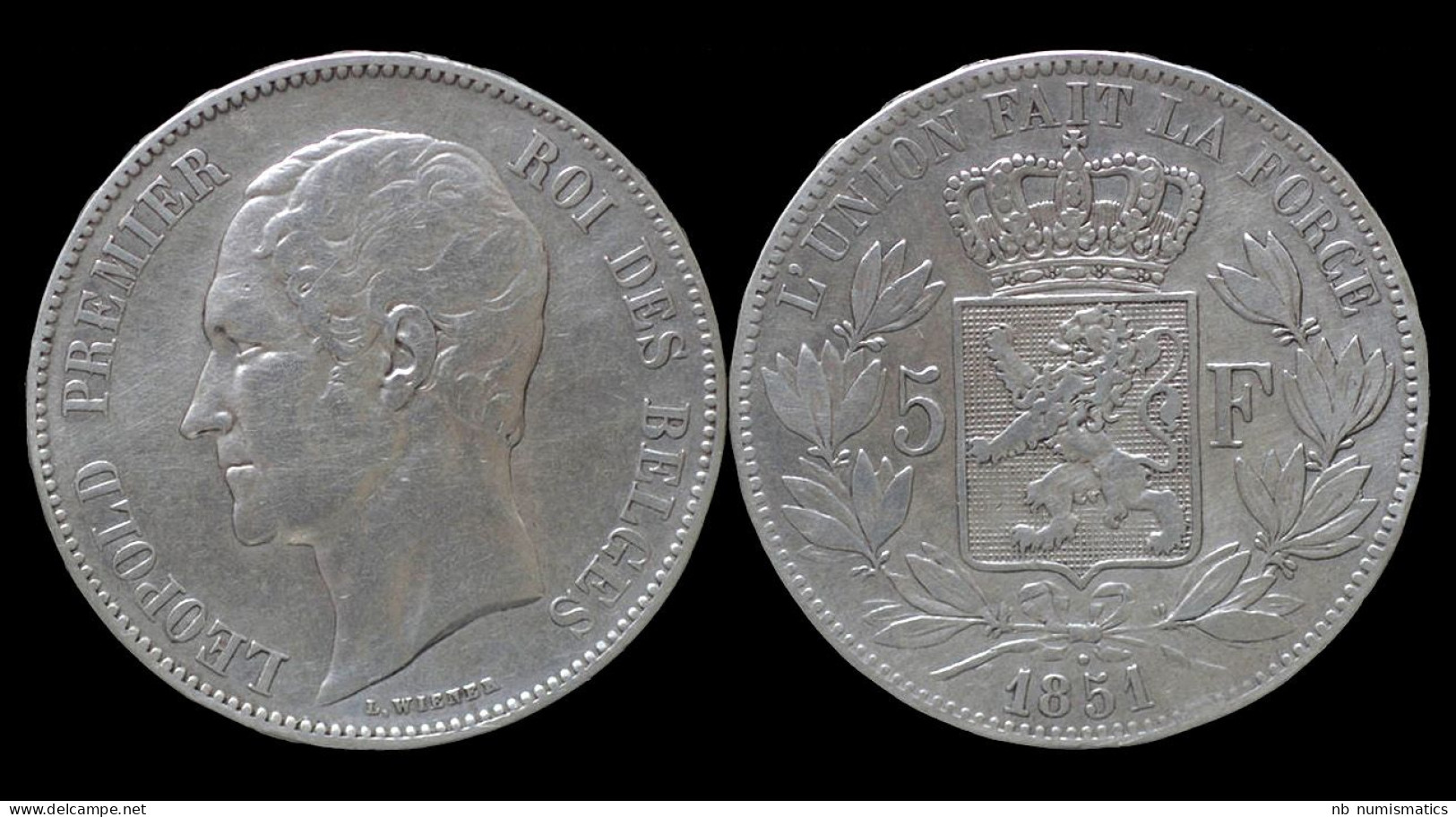 Belgium Leopold I 5 Frank 1851. - 5 Frank