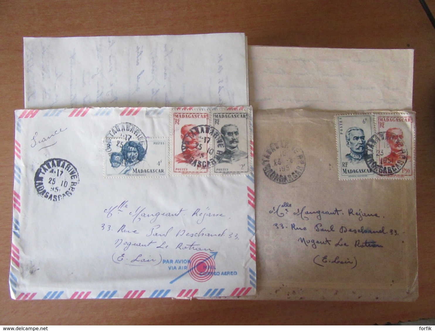 Madagascar (Tananarive) Vers France (Nogent Le Rotrou) - Importante Correspondance De 1949 (81 Enveloppes + Lettres) - Lettres & Documents
