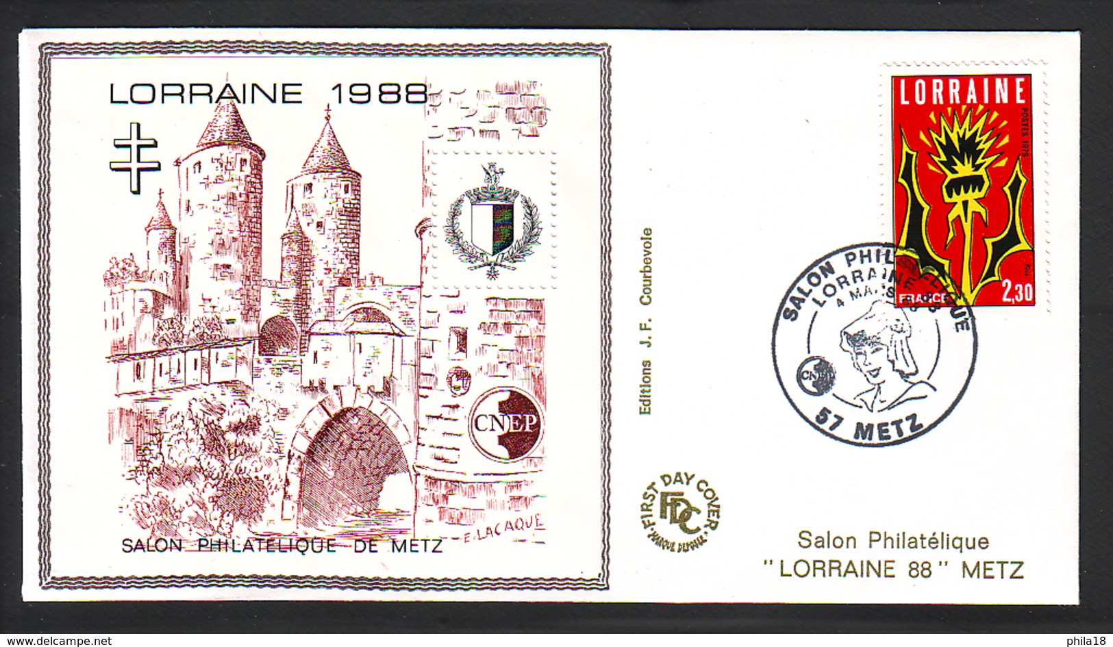 FDC BLOC CNEP N° 9 - 09 SUR ENVELOPPE SALON PHILATELIQUE DE METZ  LORRAINE 1988 OBLI DU 4 MAI 1988 CROIX DE LORRAINE - CNEP