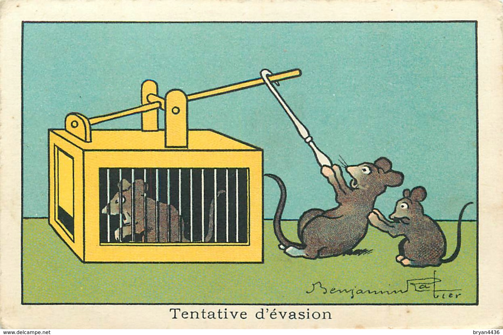 BENJAMIN RABIER ILLUSTRATEUR - "TENTATIVE D'EVASION" - CHROMO ANCIEN - Format (7 X 10,5 Cm) - Rabier, B.