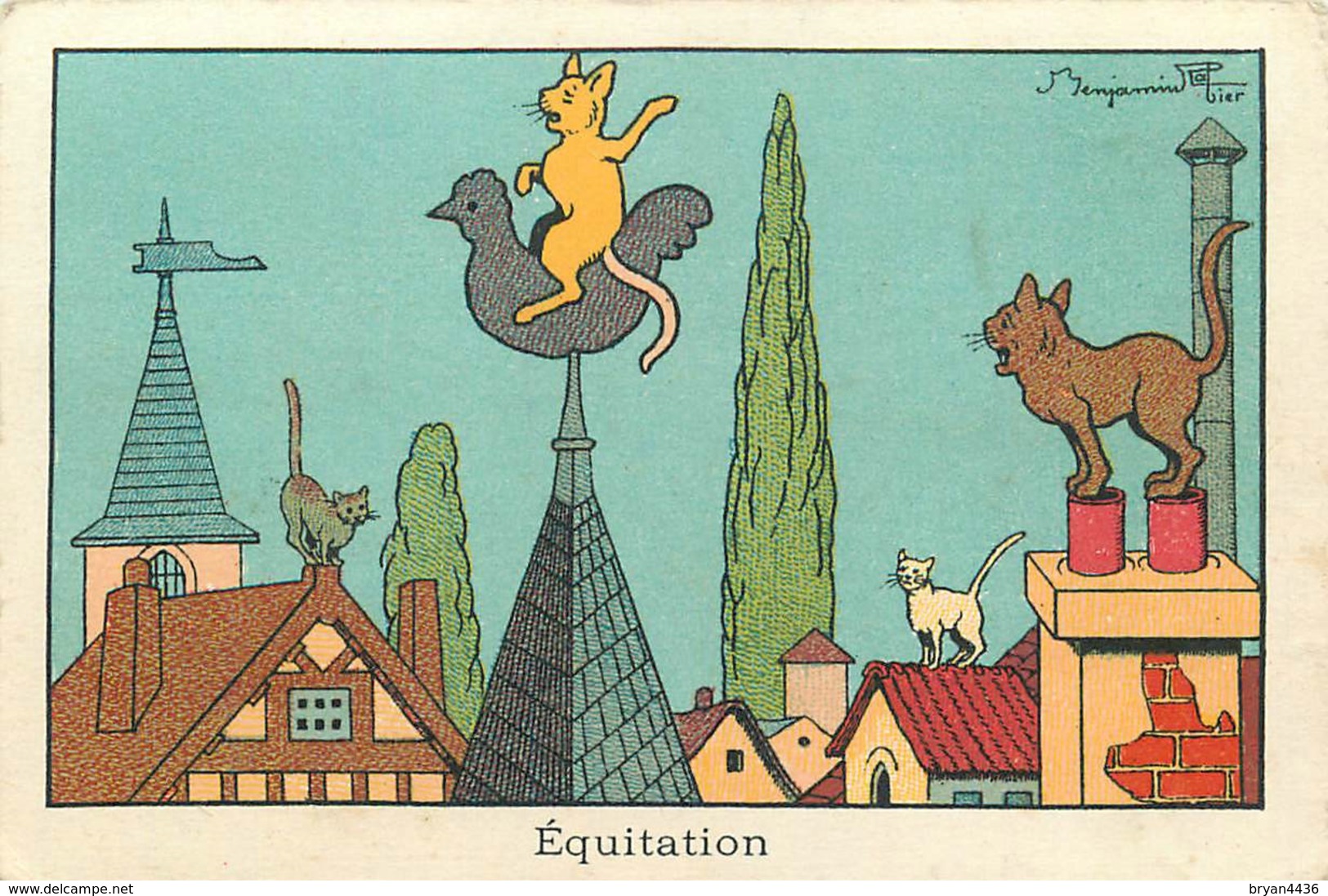 BENJAMIN RABIER ILLUSTRATEUR - "EQUITATION" - CHROMO ANCIEN - Format (7 X 10,5 Cm) - Rabier, B.