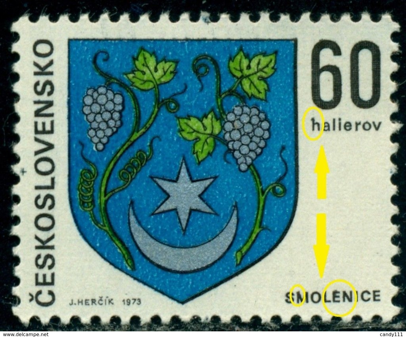 1973 Smolenice Coat Of Arms,Grape,Vine,Moon,Czechoslovakia,Mi.2145,MNH,ERROR - Plaatfouten En Curiosa