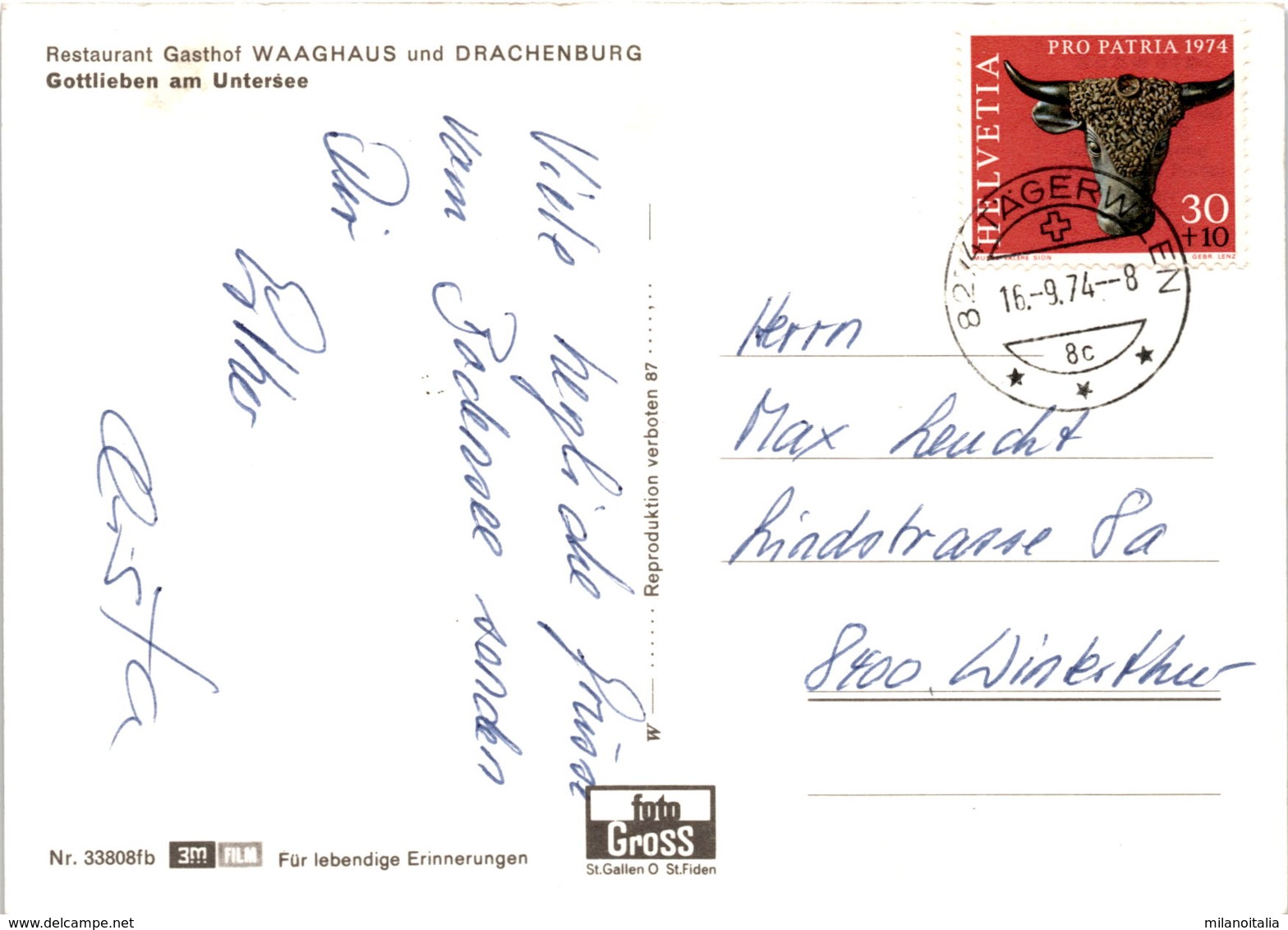 Restaurant Und Gasthaus Waaghaus Und Drachenburg - Gottlieben Am Untersee (33808) * 16. 9. 1974 - Gottlieben