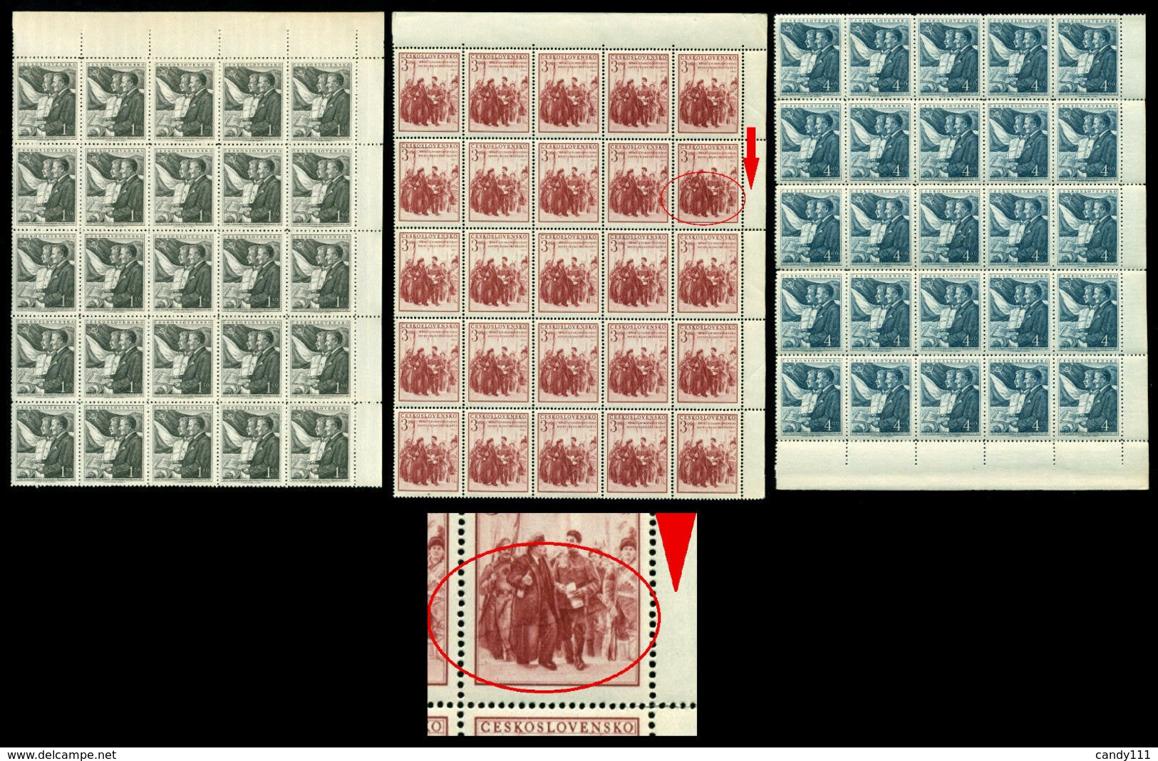 Czechoslovakia 1951 Soviet Friendship,Stalin,Gottwald,Lenin,Army,Blx25,MNH,ERROR - Variétés Et Curiosités