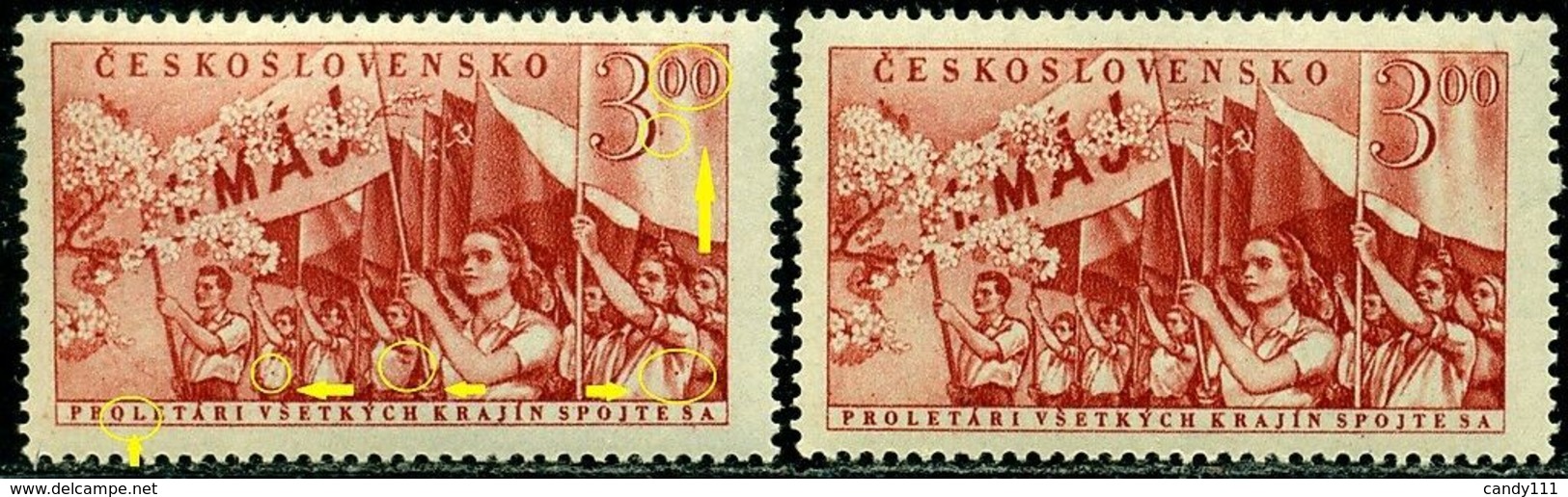 Czechoslovakia 1952 Labour Day,Flags,Workers,Flowers,Mi.727 X2,MNH,ERROR - Plaatfouten En Curiosa