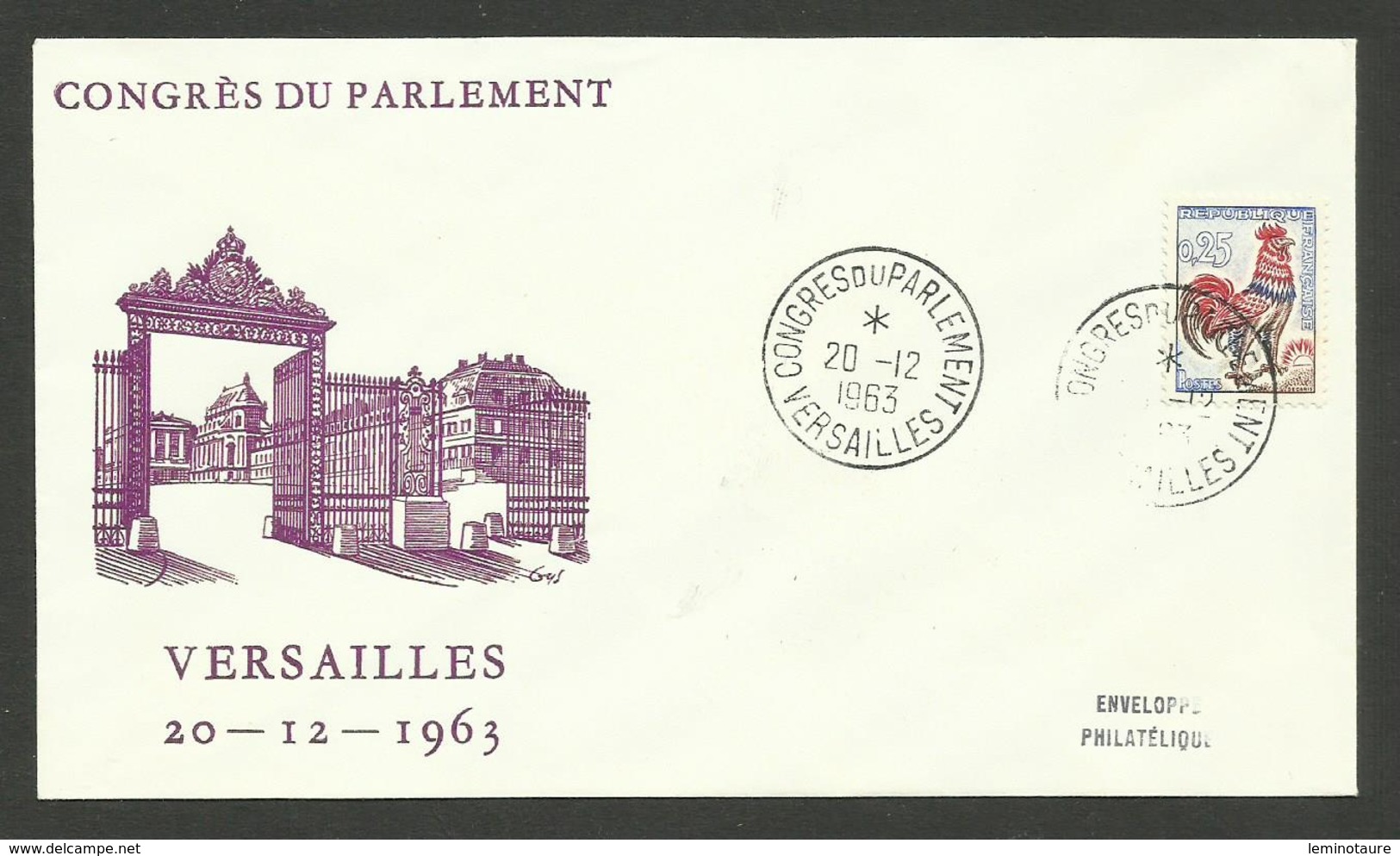 Enveloppe Illustrée / Cachet CONGRES DU PARLEMENT - VERSAILLES Séance Du 20.12.1963 / Coq Decaris - Lettres & Documents