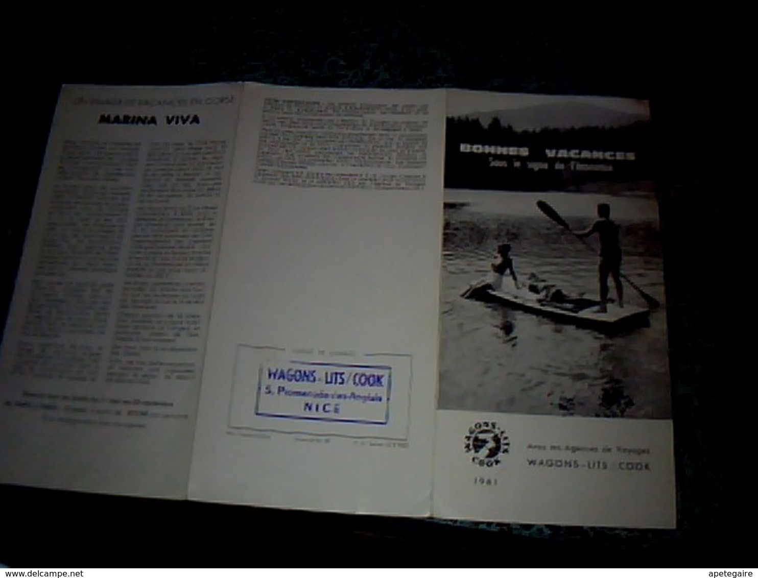 Train Chemin De Fer Dépliant 3 Pages  Wagons- Lits Cook Nice Voyage En Corse à Marina Viva Village De Vacances  1961 - Railway