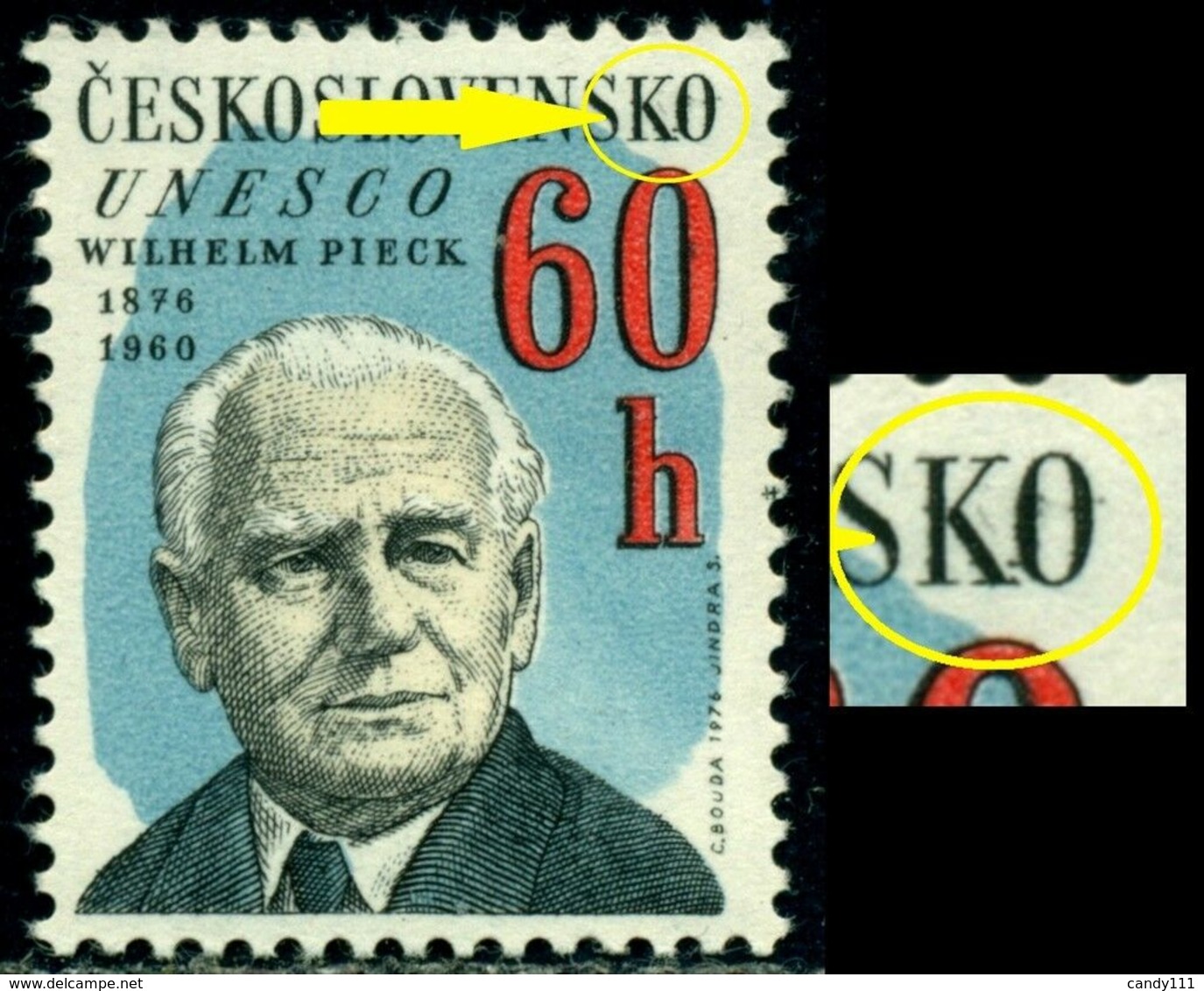 Czechoslovakia 1976 Wilhelm Pieck,President Of DDR,Mi.2302,MNH,ERROR - Plaatfouten En Curiosa