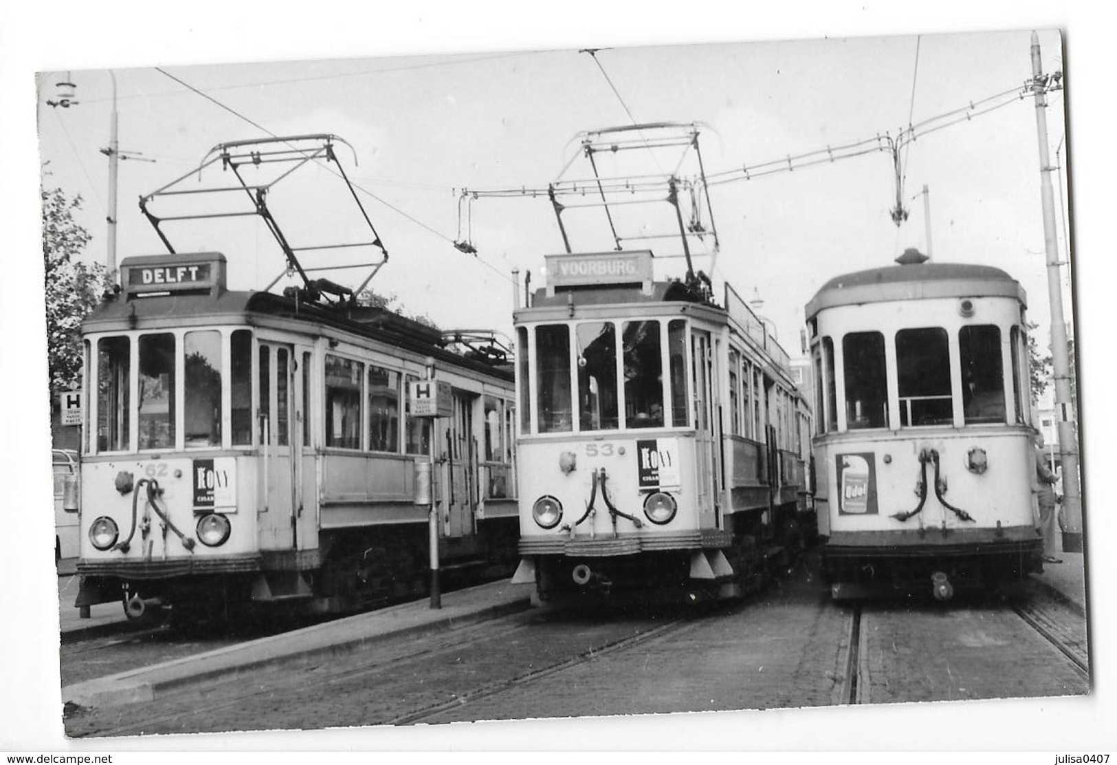 Ligne DELFT VOORBURG (Pays Bas) Photographie  3 Tramways électriques NZH Gros Plan Vers 1950 - Delft