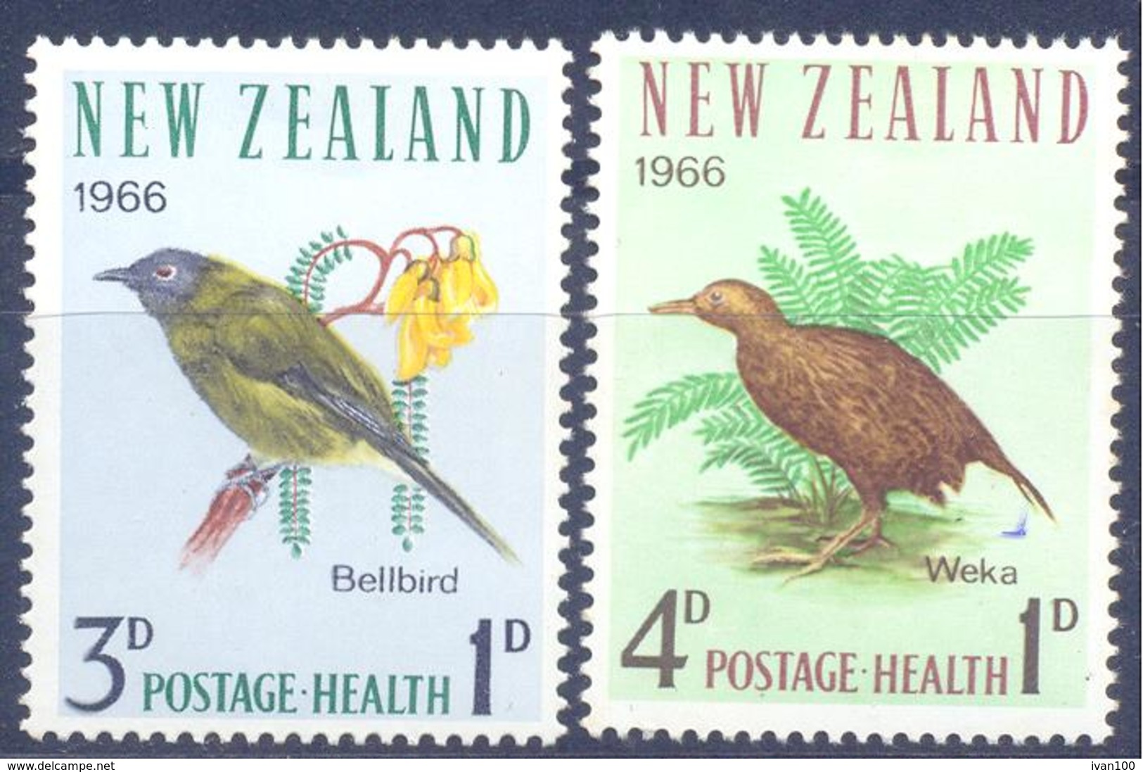 1966. New Zealand, Birds, 2v, Mint/** - Unused Stamps