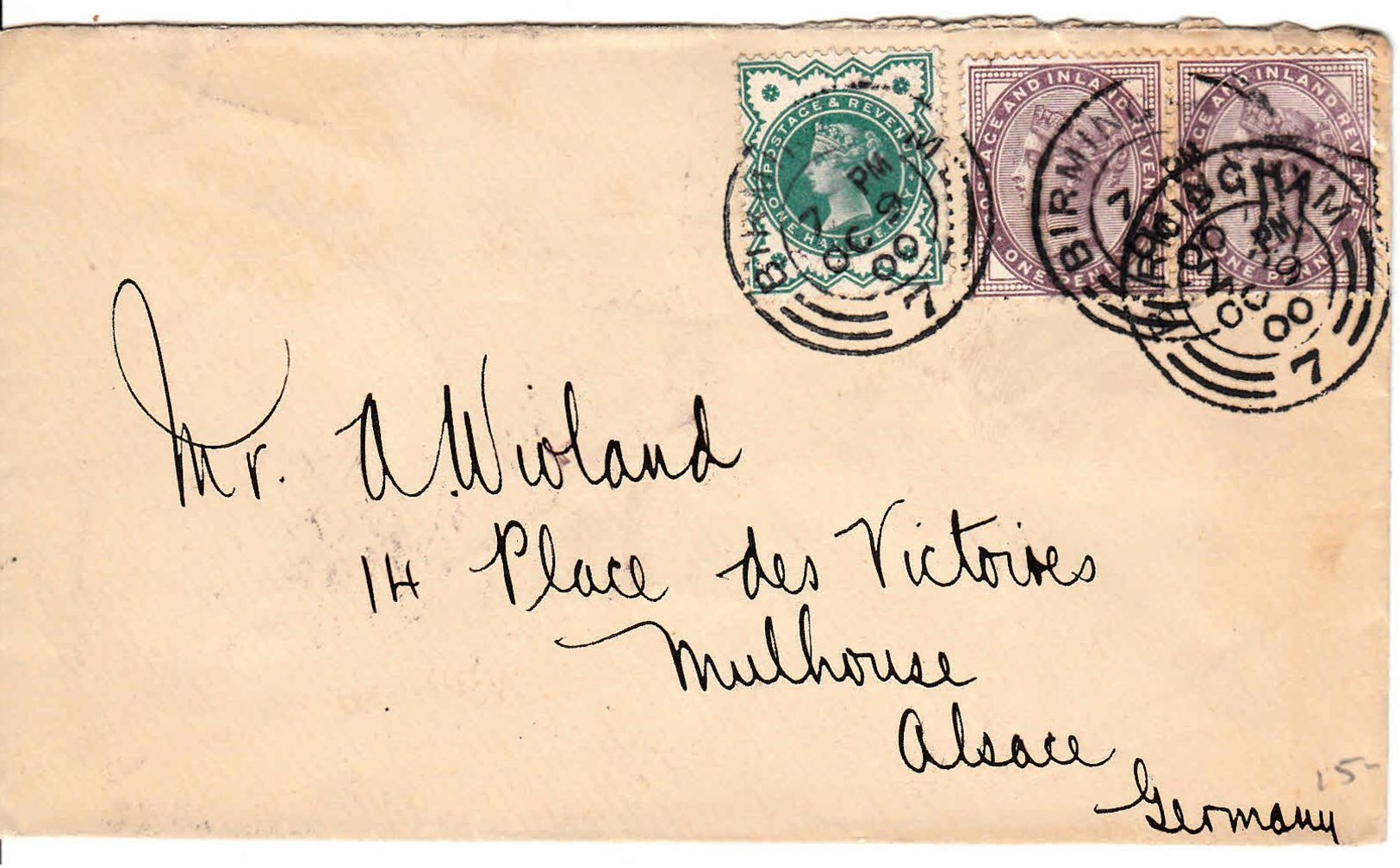 GRANDE BRETAGNE - 1900 - Lettre Pour Mulhouse, Alsace, Germany (Allemagne) - Storia Postale