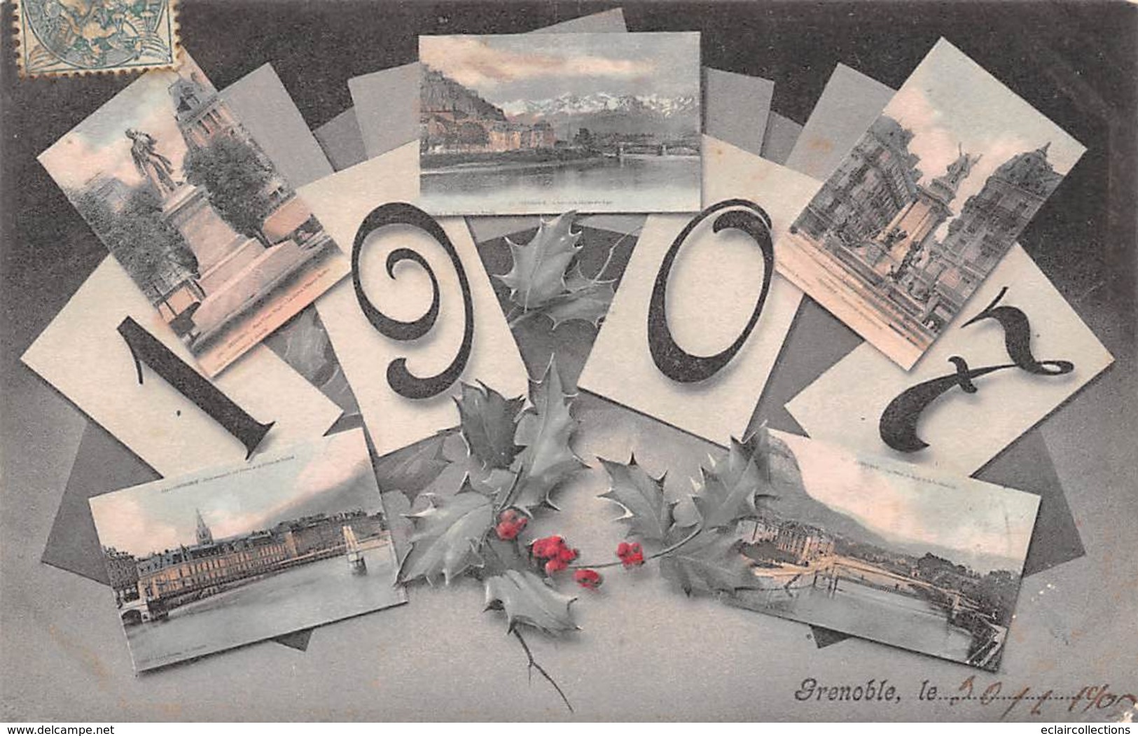 Grenoble         38        Nouvel An 1907 Avec Mini-vues    (Voir Scan) - Grenoble