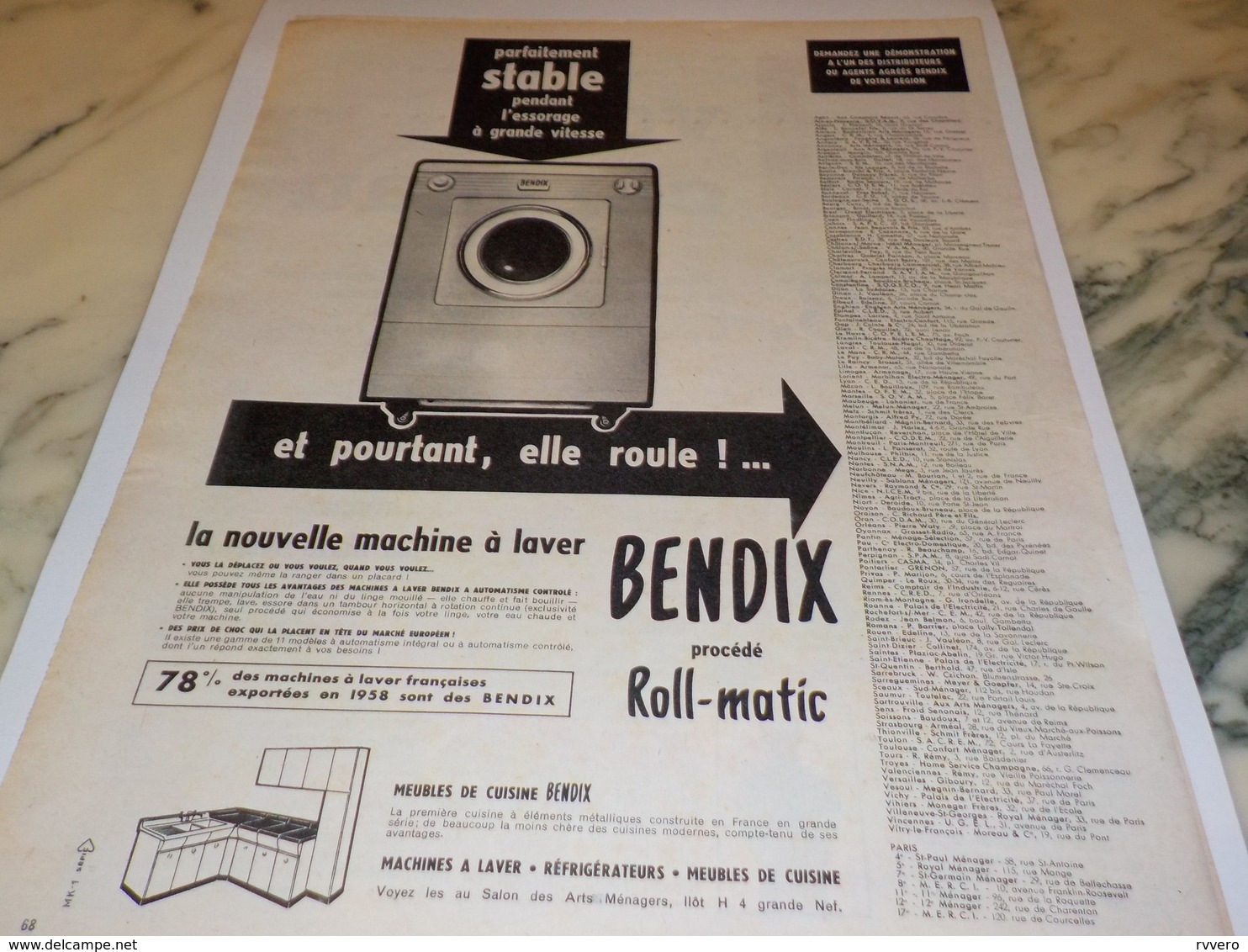 ANCIENNE  PUBLICITE ELLE ROULE  MACHINE A LAVER  BENDIX 1959 - Andere Geräte