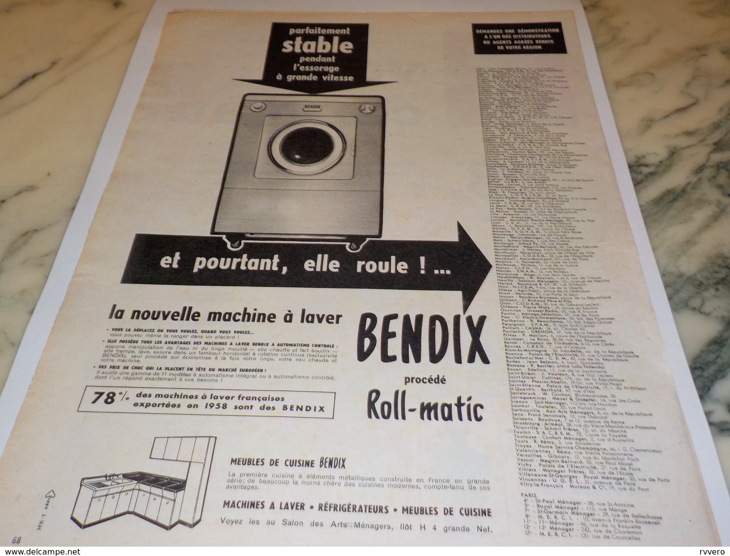 ANCIENNE  PUBLICITE ELLE ROULE  MACHINE A LAVER  BENDIX 1959 - Autres Appareils