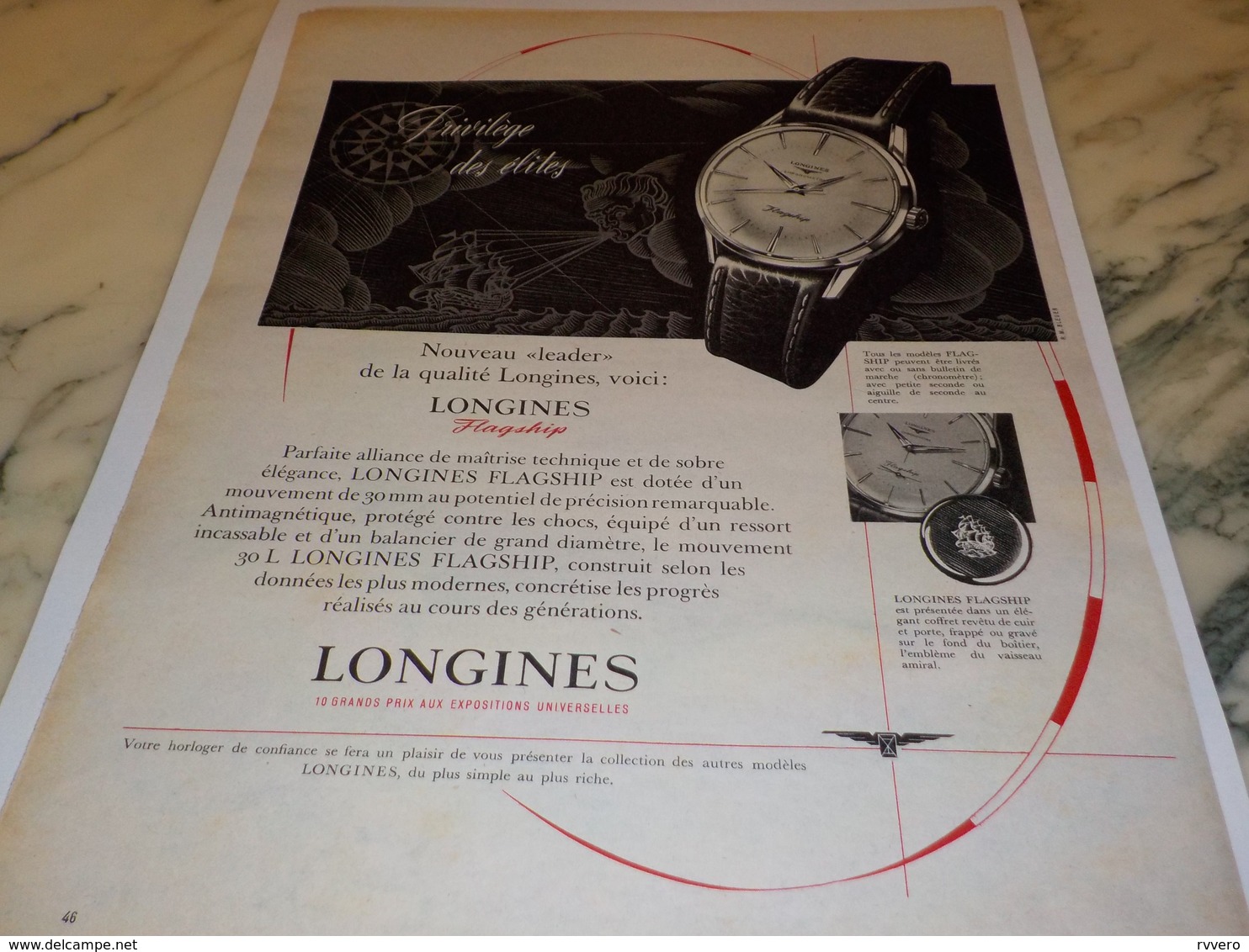 ANCIENNE PUBLICITE PRIVILEGE DES ELITES  MONTRE LONGINES  1956 - Autres & Non Classés