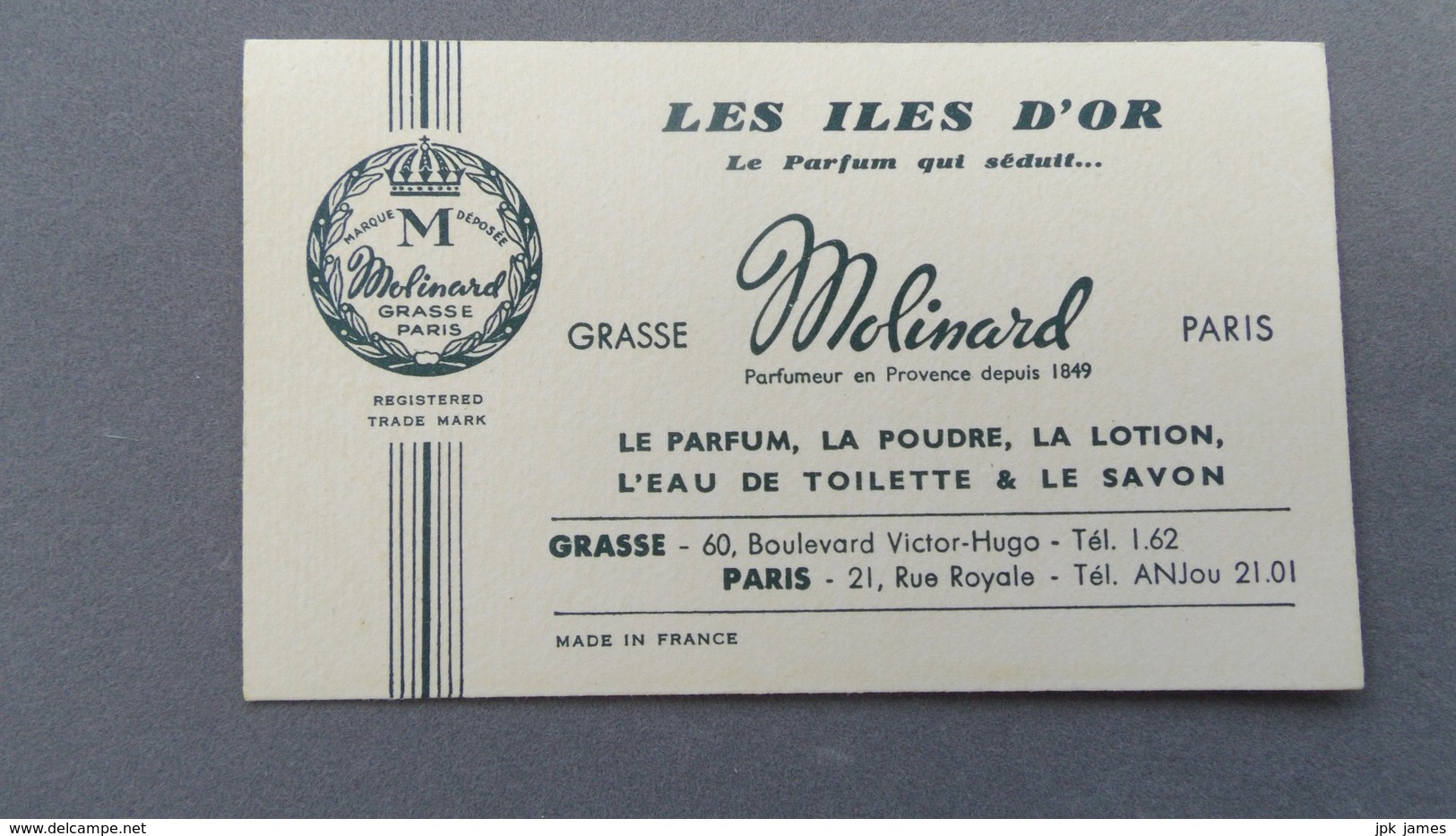 Carte Parfumée MOLINARD GRASSE - Vintage (until 1960)