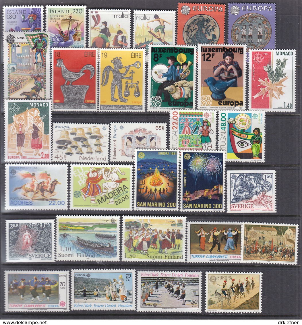 EUROPA CEPT, Jahrgang 1981, Postfrisch **, 35 Länder Komplett (ohne Monaco, Portugal, Azoren, Madeira Blocks), Folklore - 1981