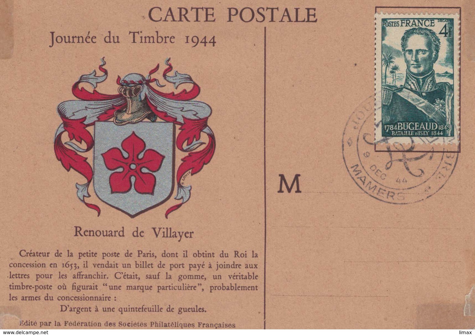 Journee Du Timbre 1944 - Bugeaud - Bataille D'Isly - Storia Postale