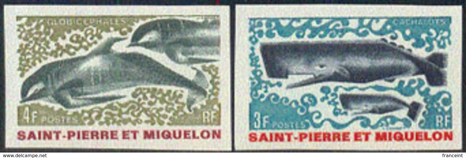 ST. PIERRE & MIQUELON (1969) Cetaceans. Set Of 2 Imperforates. Scott Nos 390-1, Yvert Nos 392-3. - Non Dentelés, épreuves & Variétés