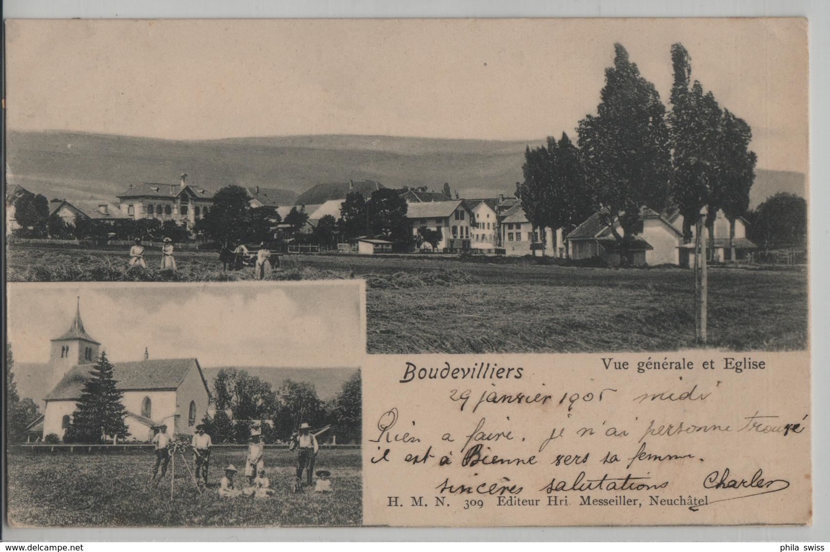 Boudevilliers - Vue Generale Et Eglise - Animee - Villiers