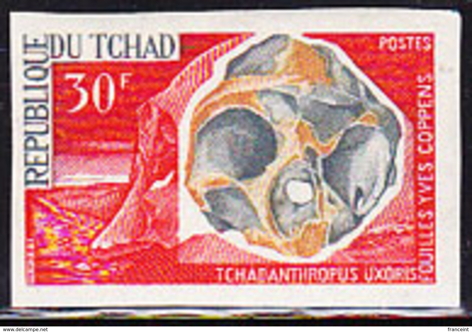 CHAD (1966) Reconstructed Skull Of Chadanthropus. Imperforate.  Scott No 133. Yvert No 131. - Chad (1960-...)